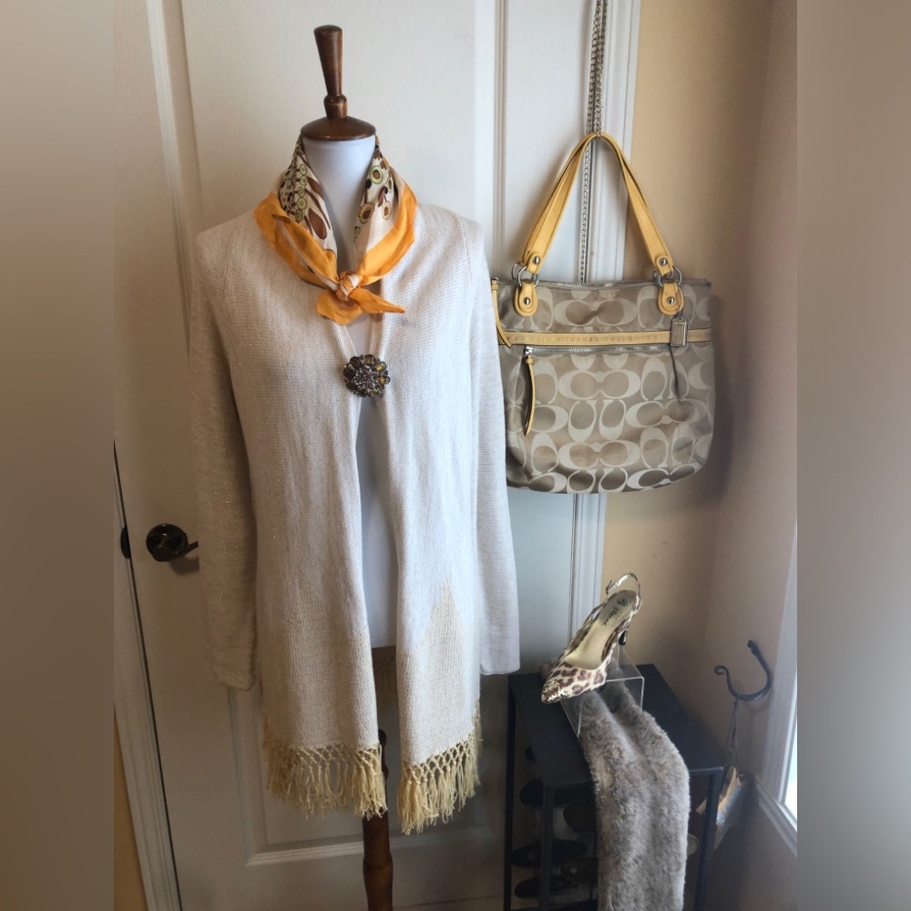 Lilly Pulitzer Tatum Cream Fringe Open-Front Cardigan